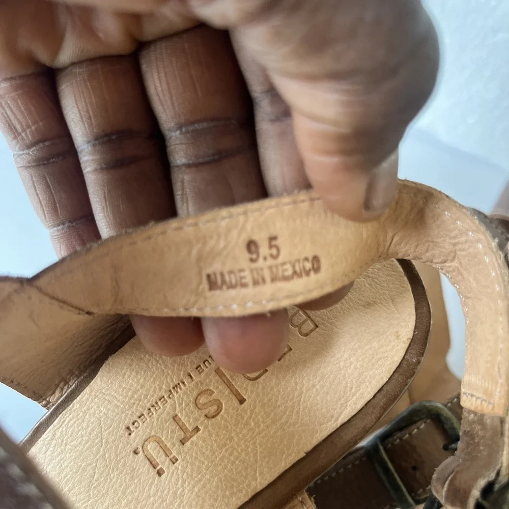 BED STU  Inez Block Heel Strap Leather  Tan  Strap Sandal 9.5 Boho Minimalist - Picture 9 of 13